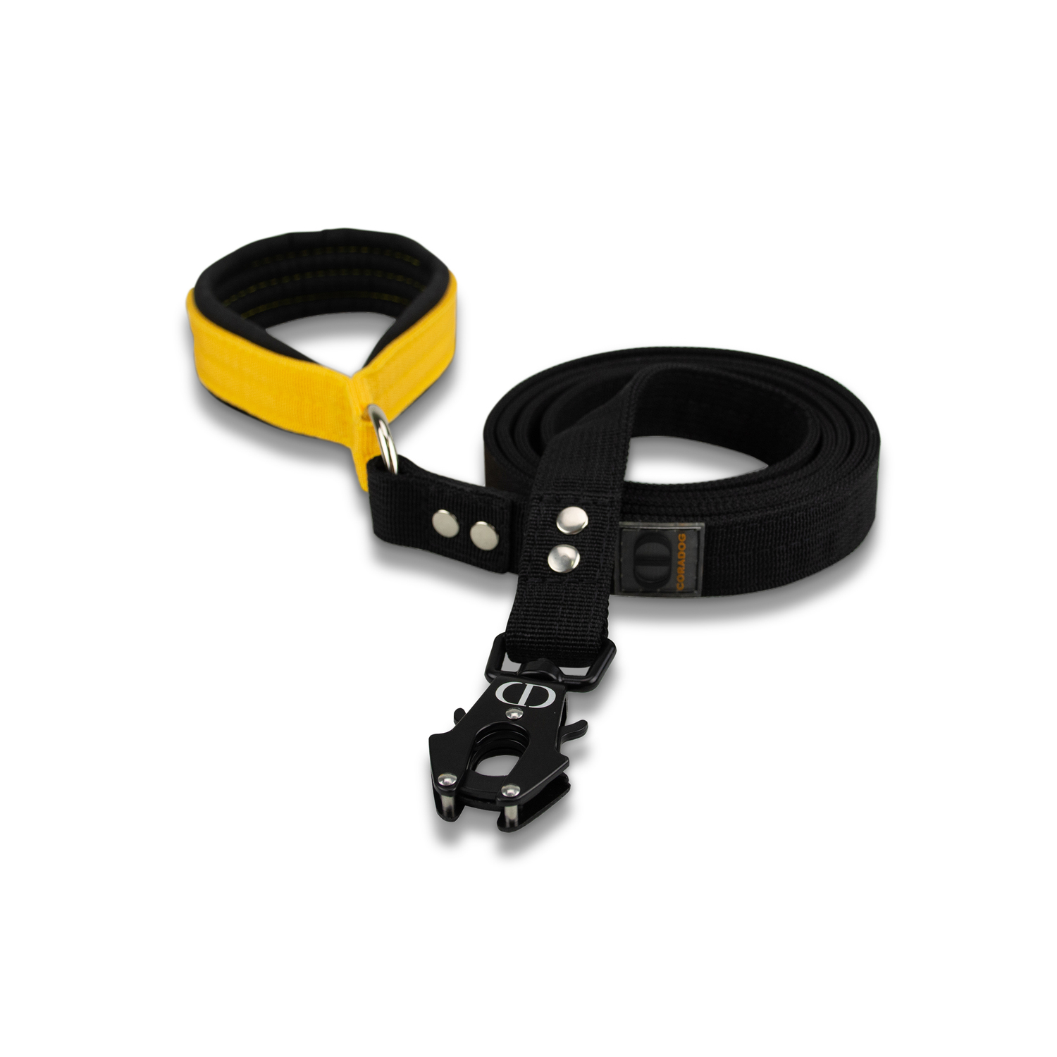 Поводок с карабином самозахватом CORADOG Double Power Black frog, цвет желтый, черный