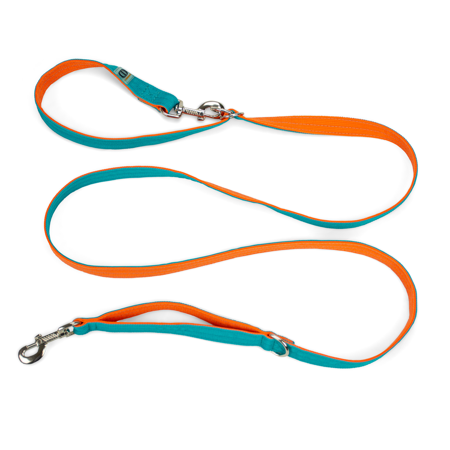 Поводок-перестежка с ручкой контролем и подвижным кольцом, CORADOG To and fro, 2,5м,  цвет бирюзовый, оранжевый